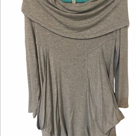Pieces By Kensie Gray Heathered Cowl Neck Jersey Tunic • Deep Slouch Pockets - Picture 3 of 14